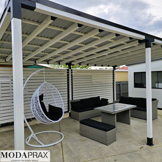Modaprax  Double Angled pergola with Top Rafters and colorbond roof Modaprax  Double Angled pergola with Top Rafters and colorbond roof