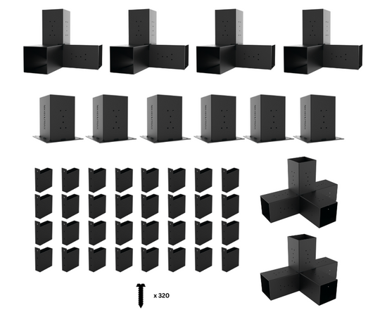 Double Pergola Kit for 140x140 Timber Posts with Top Rafters_Components Double Pergola Kit for 140x140 Timber Posts with Top Rafters_Components