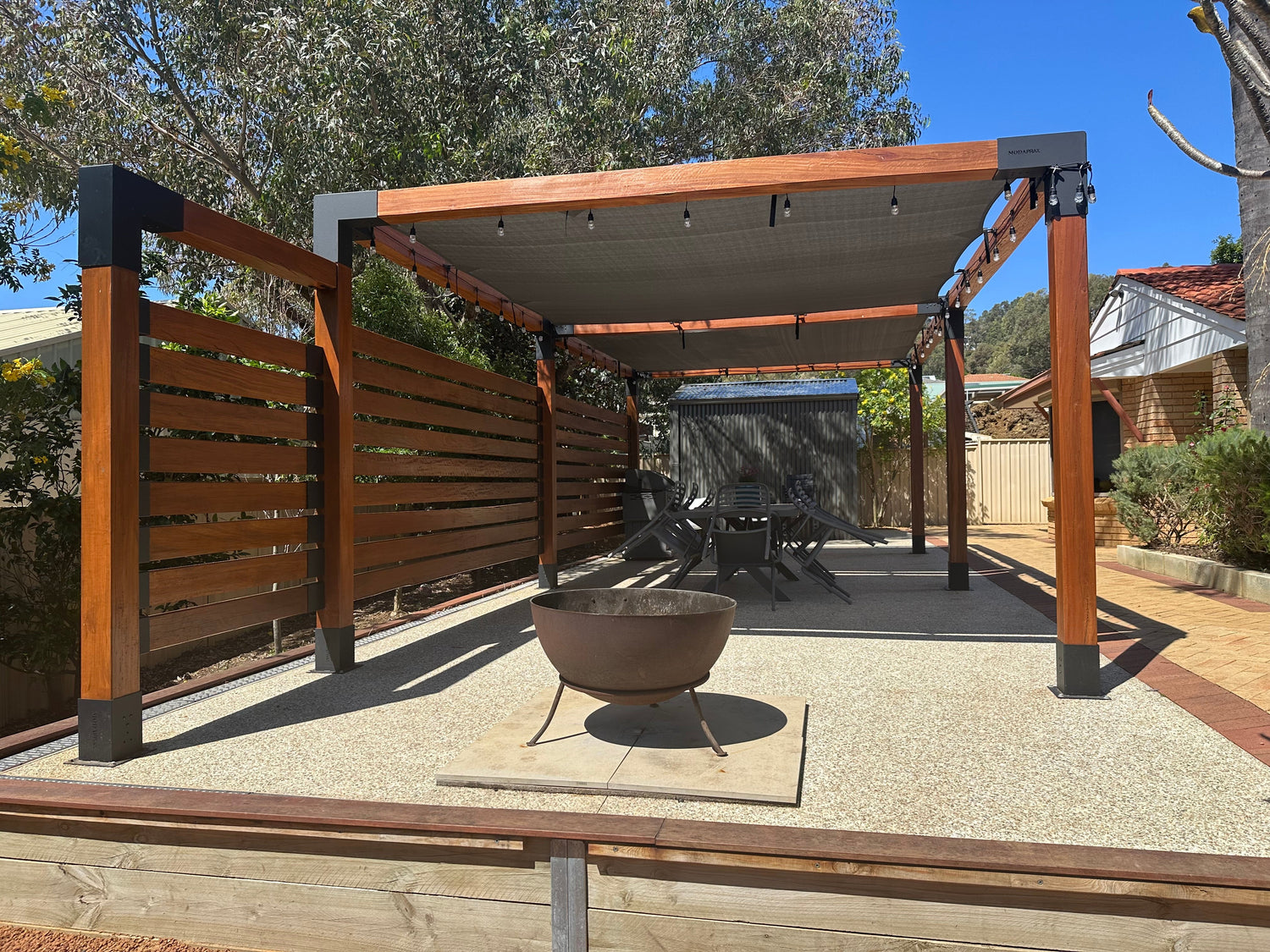 Modaprax Double Pergola Kit with Shade Sail & Privacy Screen Modaprax Double Pergola Kit with Shade Sail & Privacy Screen