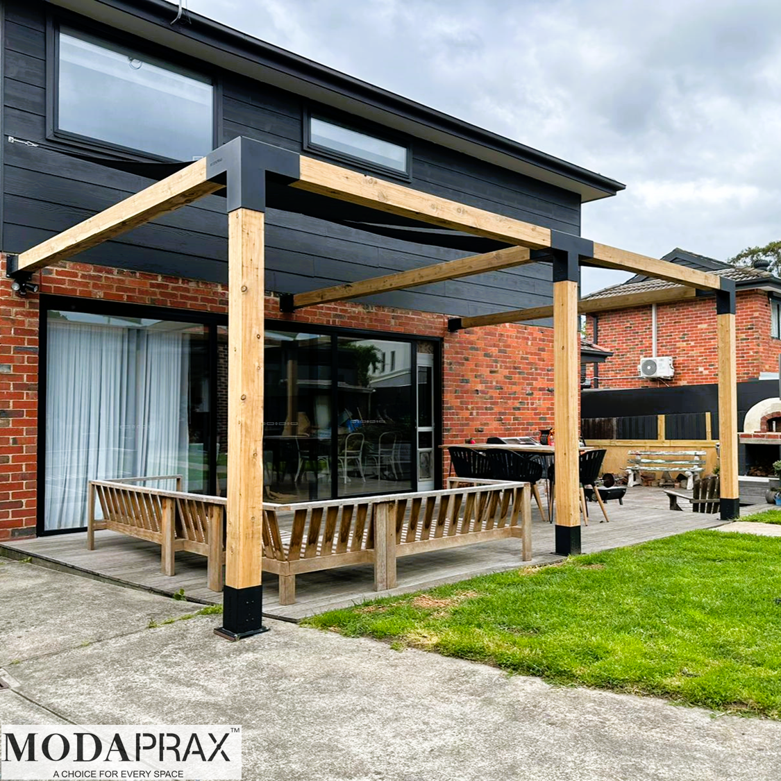 Wall Mounted Pergola with 140x140 Posts Wall Mounted Pergola with 140x140 Posts