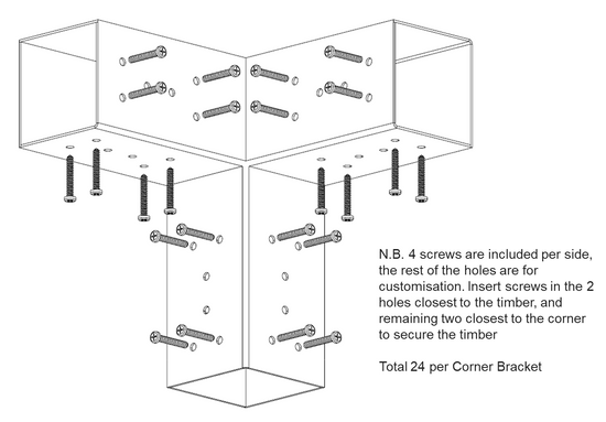 Modaprax Three Arm Corner Bracket for 90x90 Timber_Screw Tip Modaprax Three Arm Corner Bracket for 90x90 Timber_Screw Tip