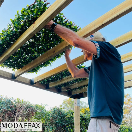 Modaprax Pergola for 90x90 Posts with Top Rafters and Hedge Trellis Modaprax Pergola for 90x90 Posts with Top Rafters and Hedge Trellis