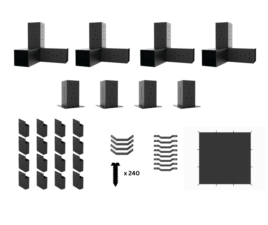 Shade Sail Pergola for 90x90 Timber Posts with Side Post Brackets_Components Shade Sail Pergola for 90x90 Timber Posts with Side Post Brackets_Components