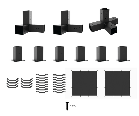 Double Wall Mounted Pergola for 90x90 Timber Posts with Shade Sail_Components