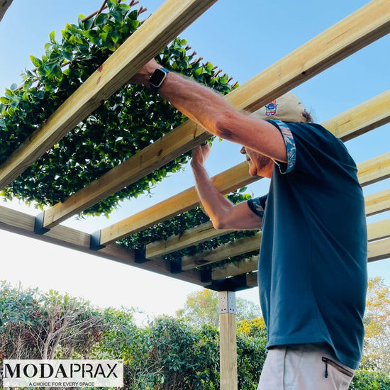 Modaprax Pergola for 90x90 Posts with Top Rafters and Hedge Trellis