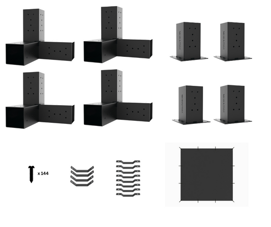 Modaprax Pergola Kit for 90x90 Timber Posts with Shade Sail Kit_Components