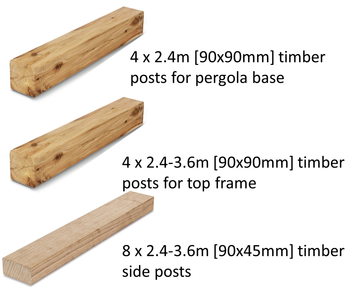 Timbur Styles Shade Sail Pergola Kit for 90x90 Timber posts with Side Posts – Modaprax